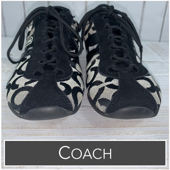 Coach “Kathleen” Sneakers Signature “C” Design, Black Suede, Patent Leather 7M - Picture 11 of 11